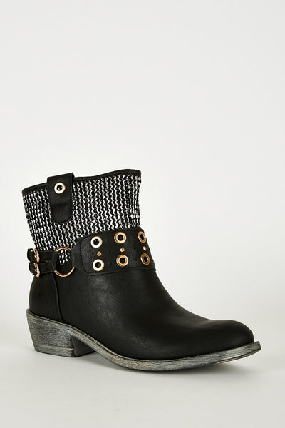 Textured Silver Detail Western Style Boots-Black-UK 7 - EU 40