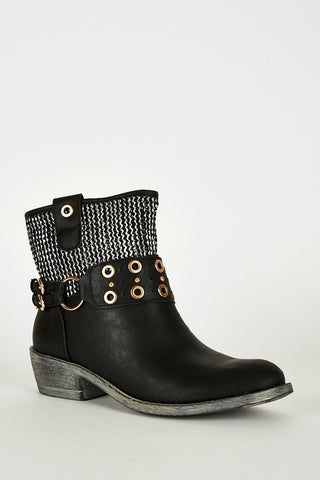 Textured Silver Detail Western Style Boots-Black-UK 7 - EU 40