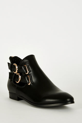 Black Double Buckle Zip Heel Ankle Boots-Black-UK 8 - EU 41