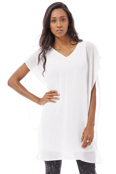 Layered V-Neck Tunic -White -S/M - UK (8-10)