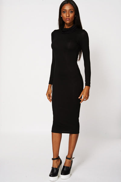 Black Cowl Neck Fitted Dress Ex-Branded-Black-UK 16 - EU 44