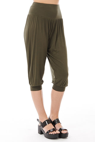 Khaki 3/4 Harem Trousers-Khaki-Medium - UK (10-12)