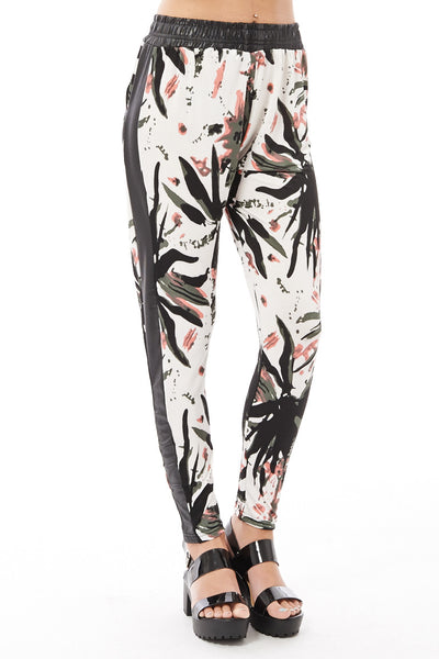 Loose Fitting Abstract Print Trousers with Wet Look Detail-Black-L/XL - UK (12-14)