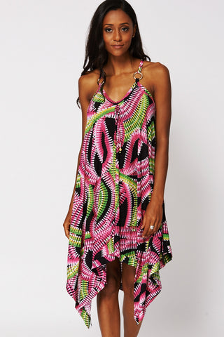 Multi Coloured Racerback Detail Handkerchief Dress-Multi-One Size - UK (8-14)