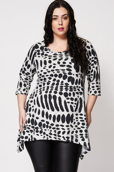 Animal Print Hanky Hem Top-Grey-30/32