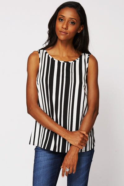 Striped Sheer Top-Black/White-UK 14 - EU 42
