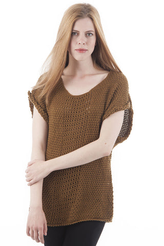 Knitted Short Sleeve Jumper-Beige-X-Large - UK (14-16)