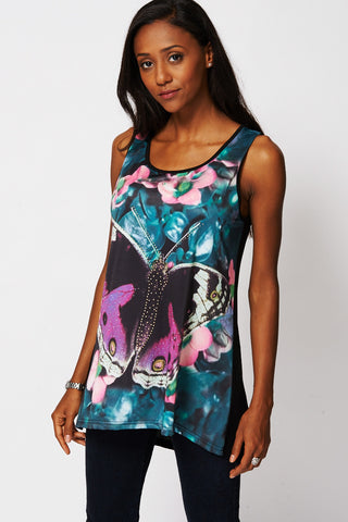 Butterfly Design Diamante Top-Black-One Size (UK8-14)