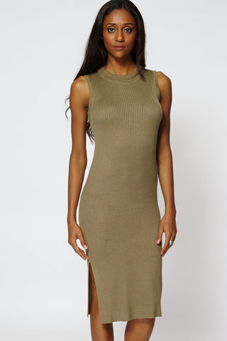 Ribbed Sleeveless Tunic Dress Ex-Branded -Khaki-L