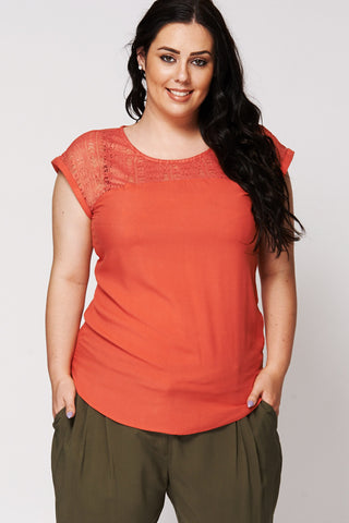 Sleeveless Top With Crochet Detail Ex-Branded-Burnt Orange-UK 26 - EU 54