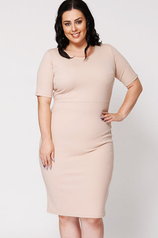 Nude Midi Shift Scuba Dress-Nude-UK 20 - EU 48