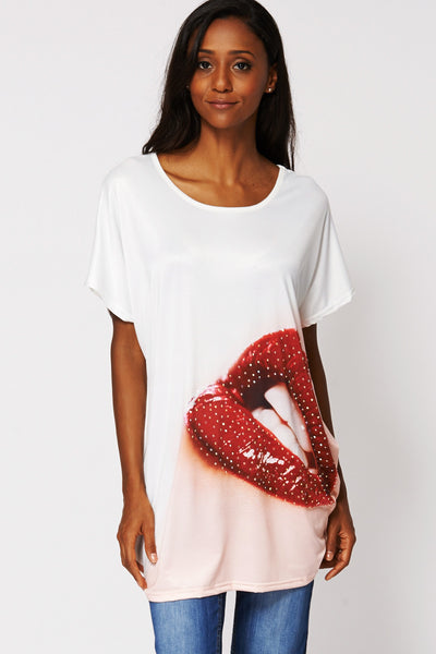 Short Bat-wing Diamante Top-White -One Size UK (10-16)