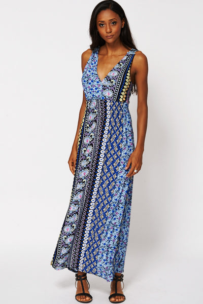 Crochet Back Patterned Maxi Dress-Multi-One Size - UK (8-14)