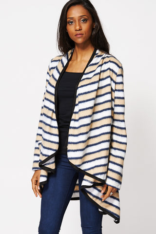 Stripe Fine Knit Waterfall Open Cardigan-Multi-16