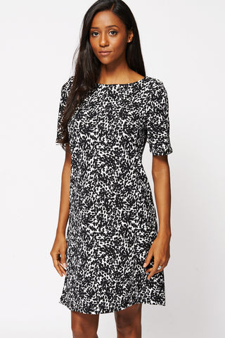 Black And White Print Textured Shift Dress Ex-Branded-Black/White-UK 14 - EU 42