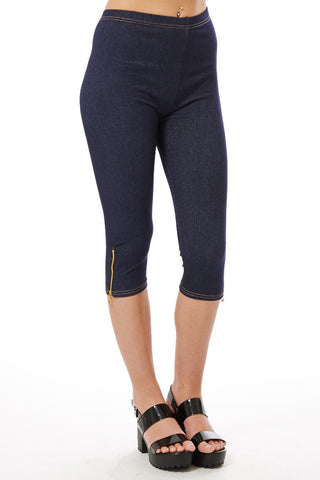 Cropped Jeggings with Zip Detail-Blue -One Size - UK (8-12)