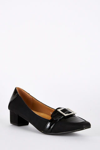 Large Size Patent Detail Block Heel Shoes-Black-UK 9 - EU 42