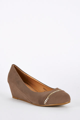 Large Size Mocha Wedge Shoes with Chain Detail-Mocha-UK 10 - EU 43