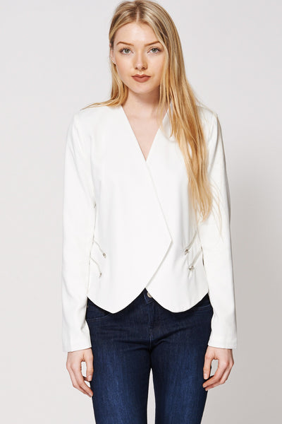 Double Zip Detail Open Jacket-Cream-L