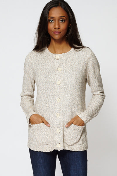 Soft Knit Button Up Cardigan-Beige-XXL