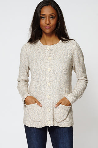 Soft Knit Button Up Cardigan-Beige-XXL