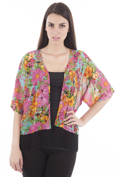 Pink Floral Print Kimono Jacket-Pink-M/L - UK (12-14)