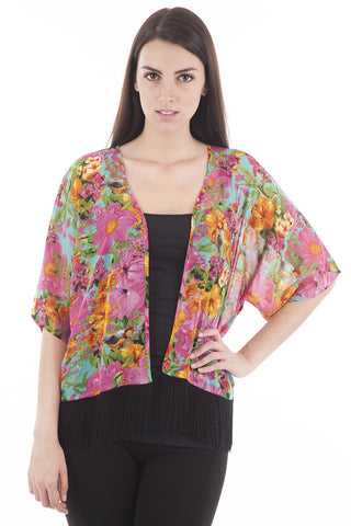 Pink Floral Print Kimono Jacket-Pink-M/L - UK (12-14)