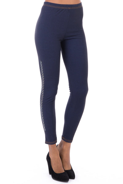 Diamante Design Jeggings-Blue-One Size - UK (8-14)