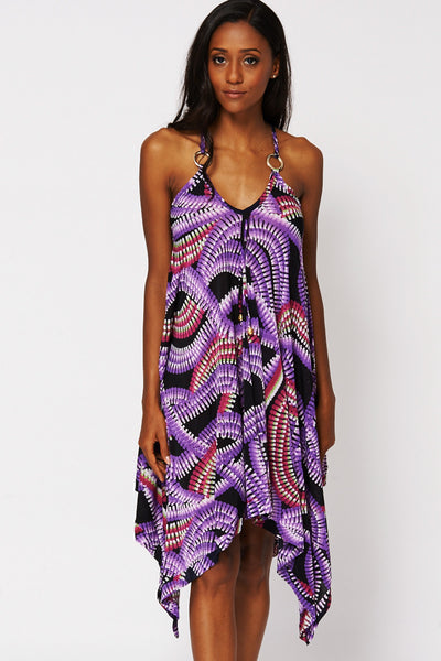 Purple Racerback Detail Handkerchief Dress-Purple-One Size - UK (8-14)