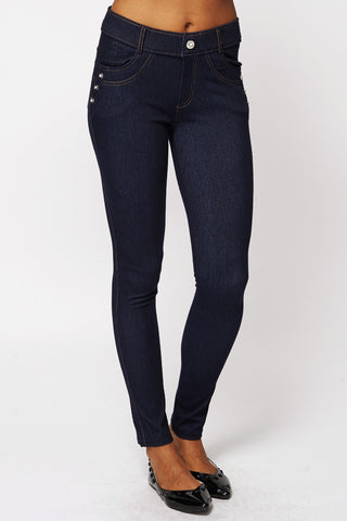Diamante Studded Detail Jeggings with Belt Loop and Pockets-Navy-XL/XXL - UK (12-14)