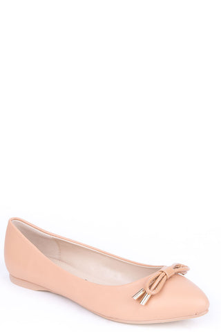 Faux Leather Bow Detail Pumps-Beige-UK 4 - EU 37