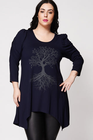 Tree Print Hanky Hem Top-Blue -22/24