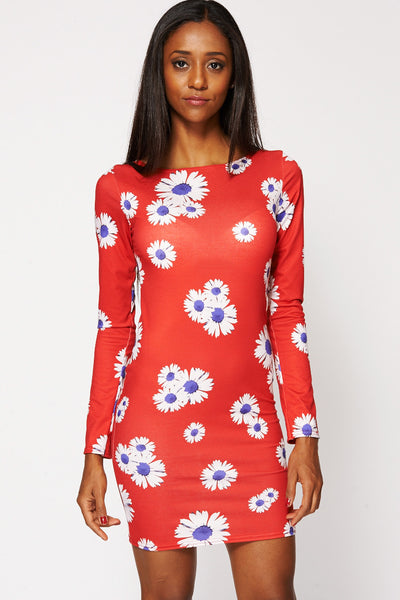 Fitted Red Dress with Sunflower Print Ex Branded-Red-UK 16 - EU 44