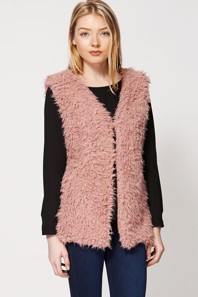 Soft Fluffy Hook Fastening Waistcoat-Pink-One Size