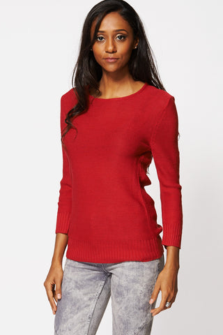 Red Slash Back Long Jumper Top-Red-XL