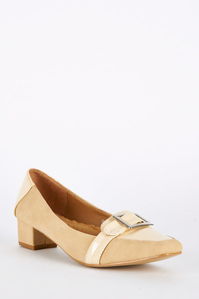 Large Size Patent Detail Block Heel Shoes-Beige-UK 10 - EU 43