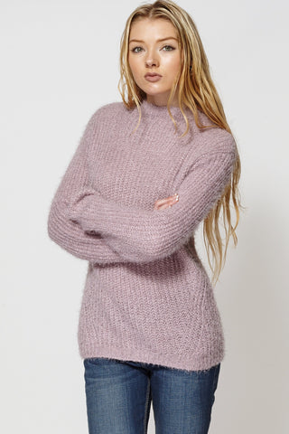 Fluffy High Neck Jumper-Pink-XXL