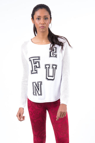 Baseball Style Knitted Cotton Jumper with FUN Design-Black-Small - UK (8-10)