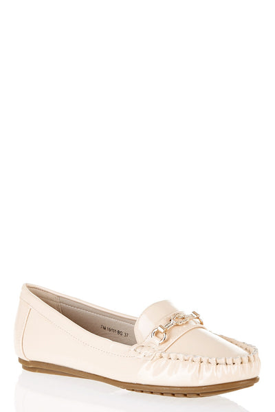 Patent Loafers with Love Knot Detail-Beige-UK 6 - EU 39