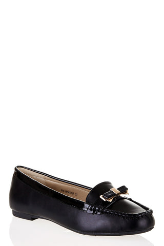 Bow Buckle Detail Loafers-Black-UK 7 - EU 40