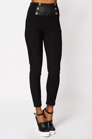 Black High Waisted Thermal Leggings with Button Detail-Black-One Size - UK (8-10)