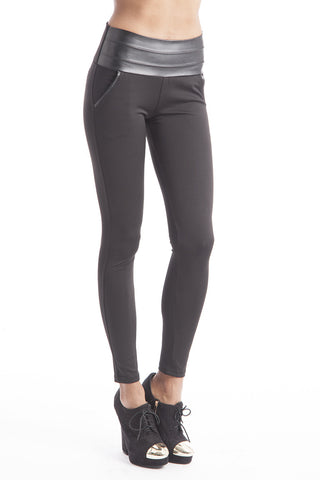 High Waist Trousers With Faux Leather Detail-Black-UK 6-8  - EU 34-36