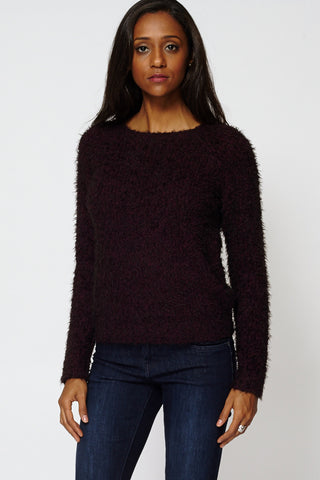 Two Tone Knitted Fluffy Jumper Ex-Branded-Purple-20