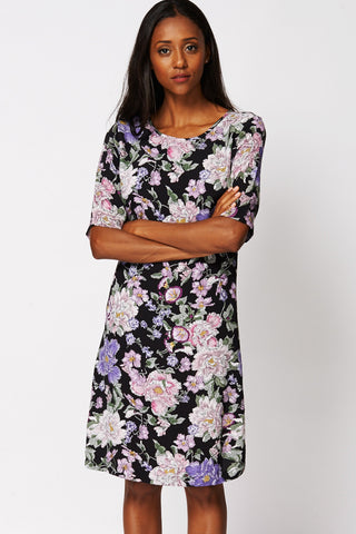 Black Flower Print Shift Dress EX-branded-Black-UK 14 - EU 42