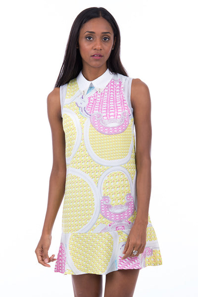 Multi Yellow Dress With Detailed Collar-Multi Yellow-Medium - UK (10-12)