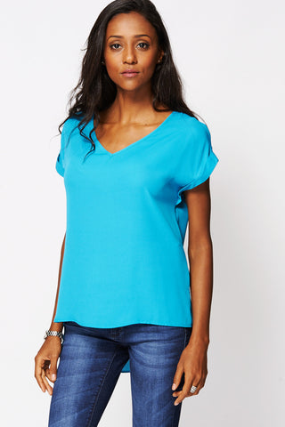 Dipped Hem Top Ex-Branded Available in Plus Sizes -Teal-UK 20 - EU 48