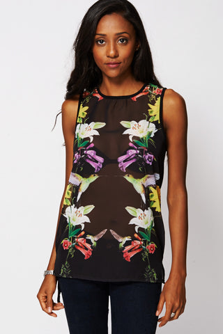 Long Back Chiffon Sleeveless Top-Black-Medium - UK (10-12)