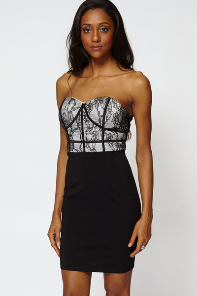 Lace Top High Waisted Boob Tube Dress-Black-L