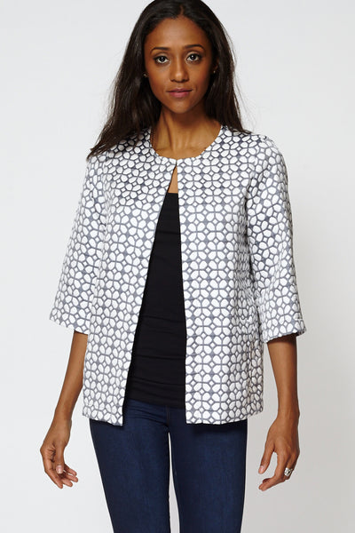Chic Patterned 3/4 Sleeve Cardigan Jacket-Grey-14