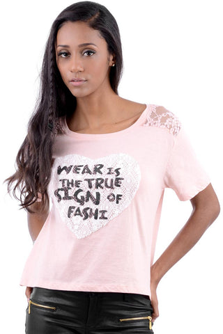 Lace Embellished Heart T.Shirt